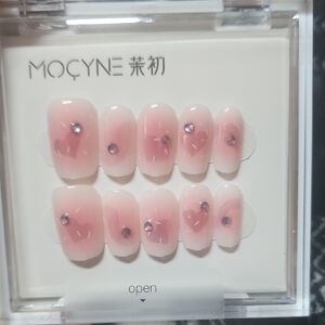 Mocyne Pink Gradient Press-On Nails with Rhinestones
